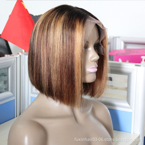 10 12 14 16 Inch Short Highlight Honey Blonde Blunt Cut Bob wig 13x6 Pre Plucked Ombre Straight Bob 150 Transparent Lace Wig